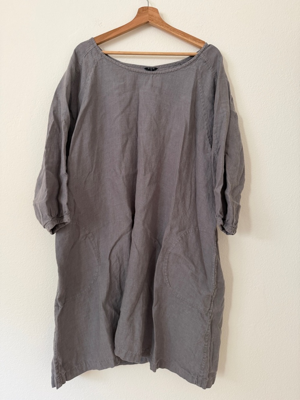 Vivid Linen Lagenlook Dress Plus Size 3X Gray Neutral Natural Spring Summer
